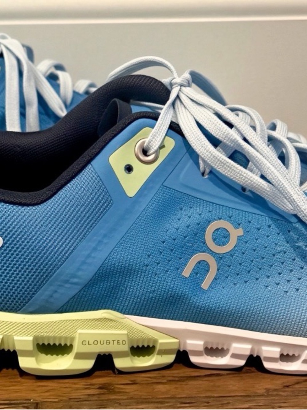 On Running Women's Athletic Shoe in Blue with Lime Accents